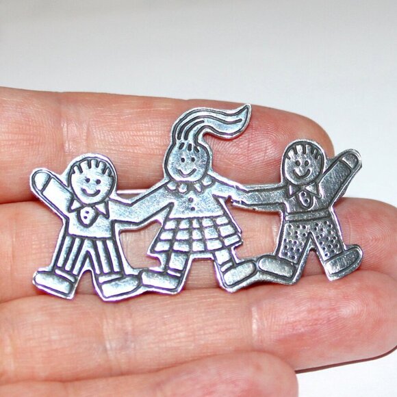 Vintage Sterling Silver Mom & Kids Brooch Mexico - Picture 7 of 7